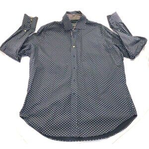 Johnston & Murphy Mens XL Navy Button-Up Shirt With White Geometric Print Long S